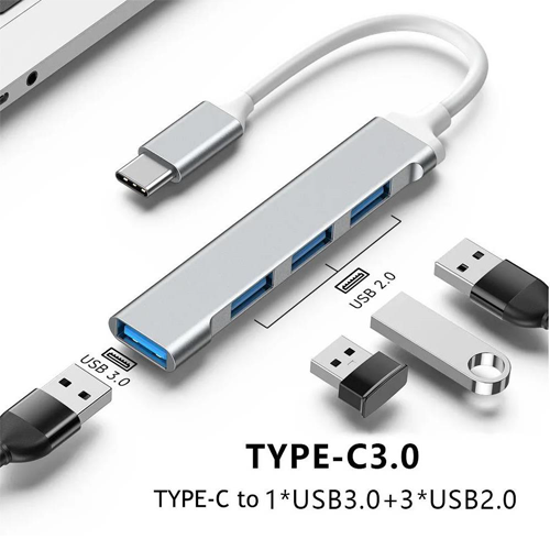 ADAPTADOR HUB 4 PUERTOS USB TIPO C