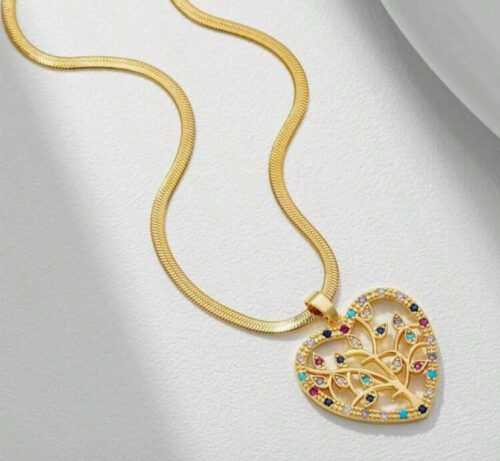 Collar de cadena plana de acero inoxidable con diseño de árbol de la vida