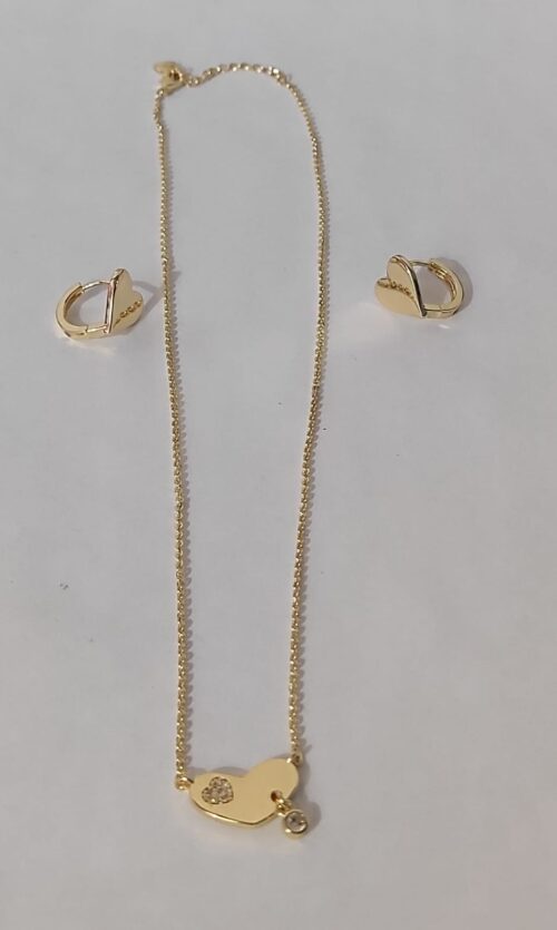 JUEGO DE CORAZON CON CRISTAL COLGANTE ORO LAM