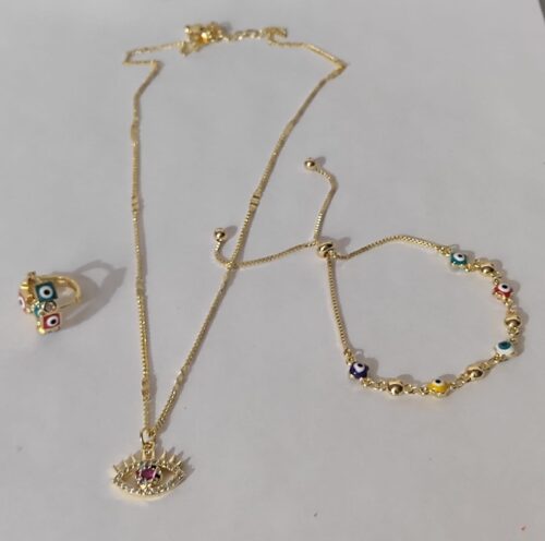 JUEGO DE OJO TURCO MULTICOLOR EN ORO LAMINADO