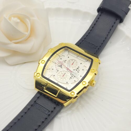 Reloj Elegante Unisex con Correa de Cuero Dorado (6 unid) – ¡Resistente al Agua y Súper Liviano!