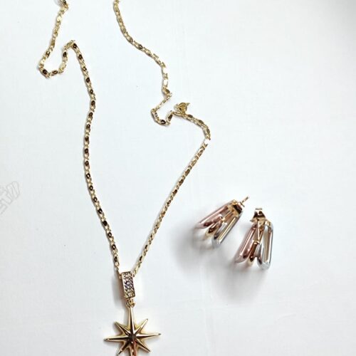 Set Luxa cadena y Aretes Fotos reales Oro laminado 18 k y Circonias brillantes