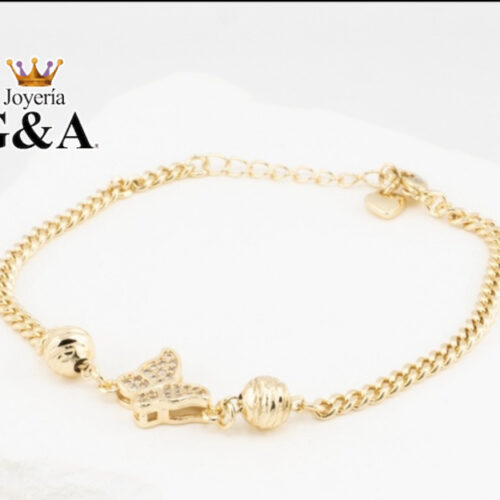 Pulsera Barbada Mariposa Zirconia Oro Lam.