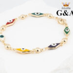 Pulsera Ojos Turcos Multicolor Oro Lam.