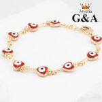 Pulsera Ojos Turcos Llaves Rojos Oro Lam.