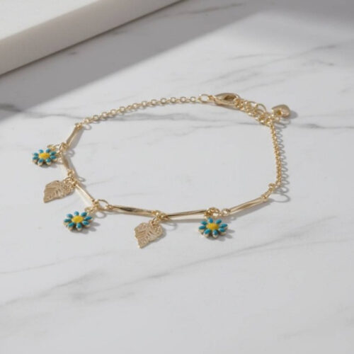Pulsera Gerberas y Hojas Oro Lam.