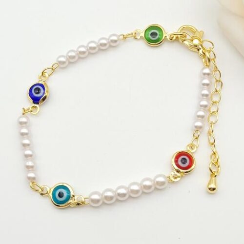 Pulsera Ojos Turcos y perlas Colores 6 unid