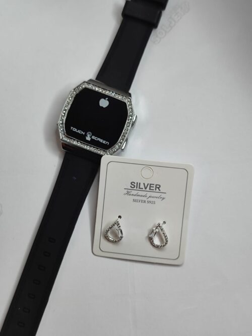 Set 1 Reloj con Circonias brillantes touch y 1 arete de plata 925 con circonias - Image 3