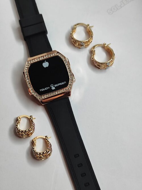 Set 1 Reloj con Circonias brillantes touch y 2 pares de aretes en oro laminado