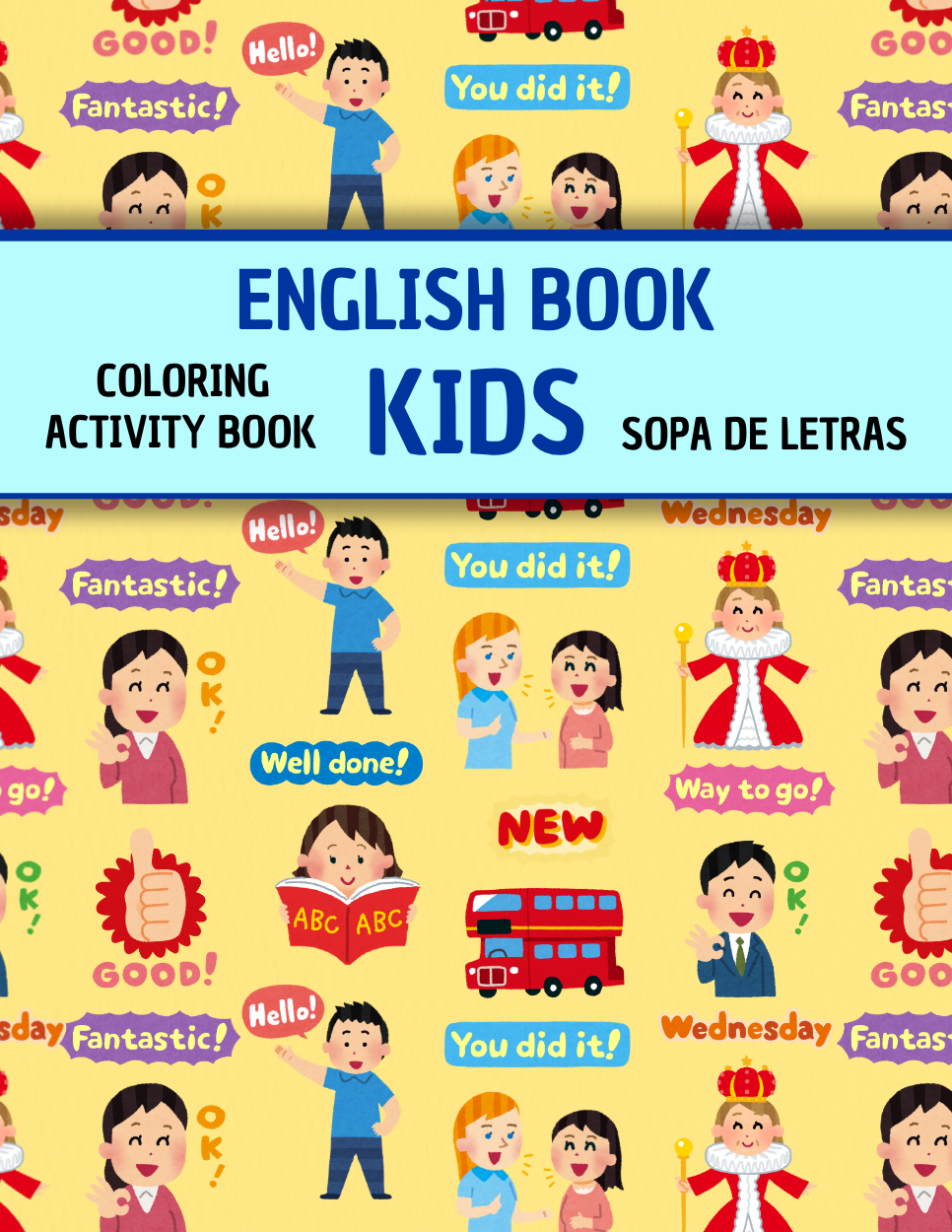 English E-Book - Coloring and activity book ¡Inglés Fácil y Divertido! Mi Cuaderno de Actividades con Sopa de Letras y Colores Portada personalizada (Digital)