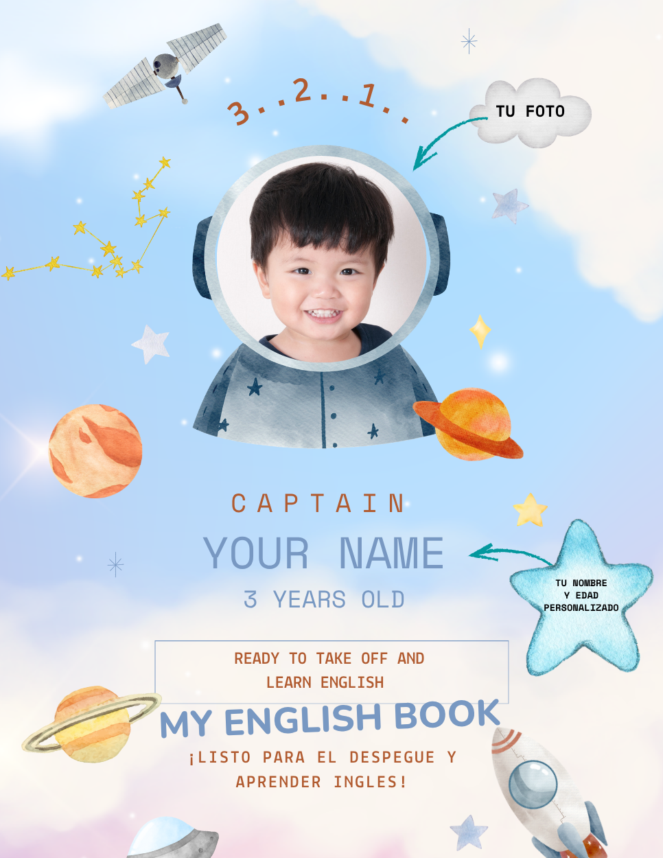 English E-Book - Coloring and activity book ¡Inglés Fácil y Divertido! Mi Cuaderno de Actividades con Sopa de Letras y Colores Portada personalizada (Digital) - Image 2