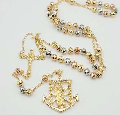 Collar religioso rosario rosa mistica