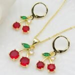 Cherrys Cristal set de cadena y aretes en oro laminado 18 k