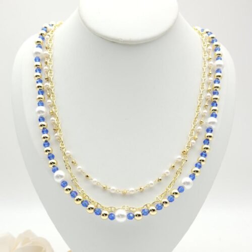 Collar 3 en 1 con perlas y dijes en cristal